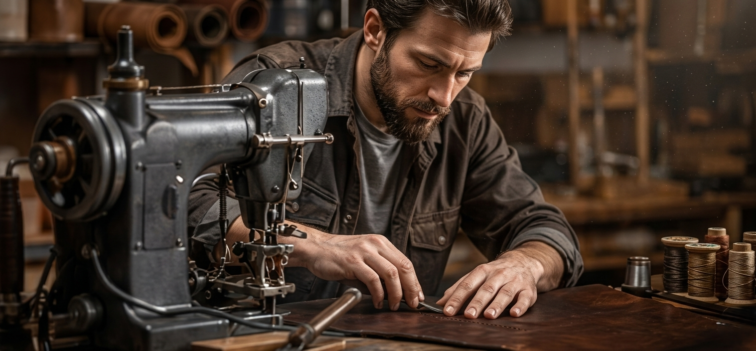 Craftsman sewing leather